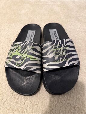 Golden Goose Black Slide Sandals with Zebra Strap